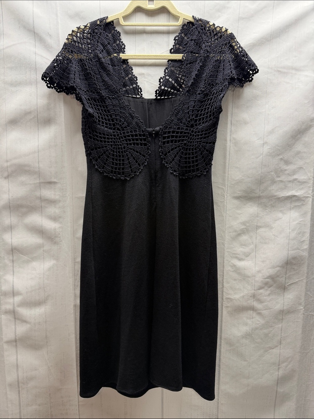 St. John Evening NWT Black Milano Knit Crochet Short Sleeve Open Back Dress 2 - Picture 7 of 13